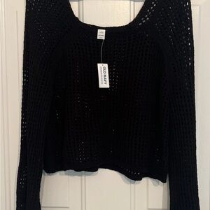 Old Navy Black Women's chunky open knit sweater cropped LG NWT